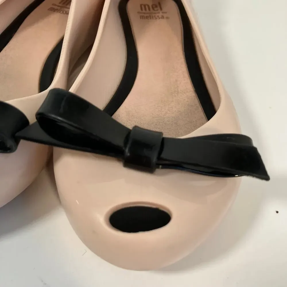 MINI MELISSA Girls Sz 1 Ultragirl Classy Jelly Shoes in Pink w Black Bow WORN